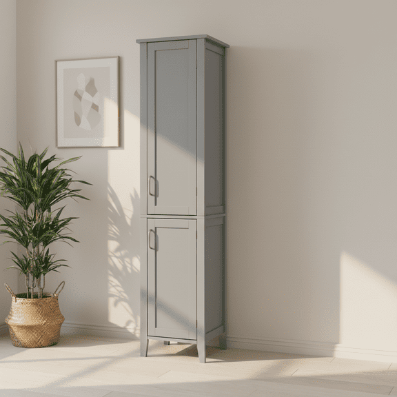 Teamson Home Wooden Bathroom Cabinet Floor Linen Tower Grey EHF-F0017