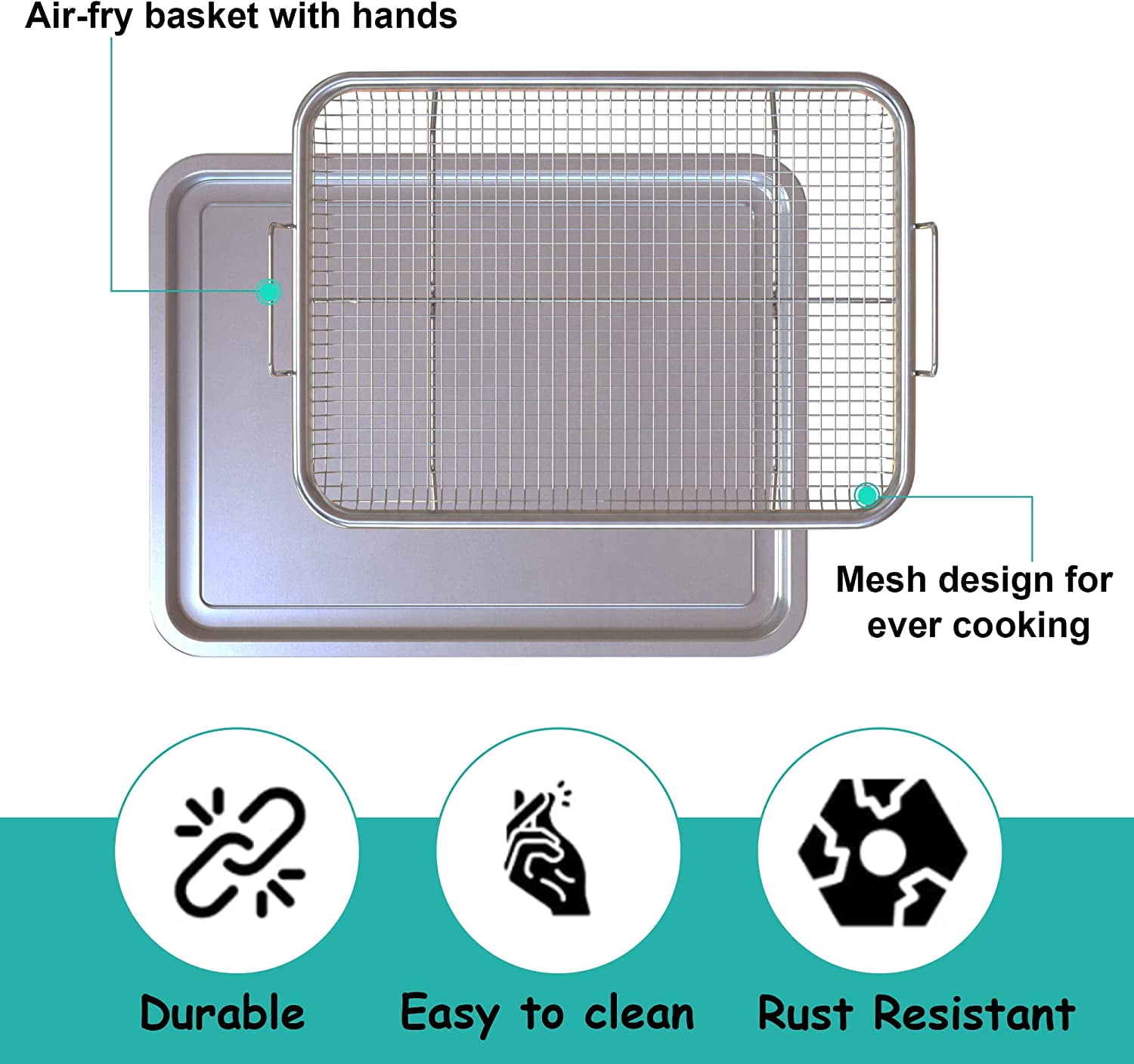 15.7x11.6 Inch Air Fryer Basket For Oven - Stainless Steel Mesh Tray With 30 Parchment Papers, Healthier Cooking