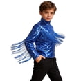 thumbnail image 3 of TiaoBug Kids Boys Sequin Bomber Jacket Long Sleeve Zip Up Party Coat Glitter Mock Neck Fringed Tops Outerwear Royal Blue 14, 3 of 7