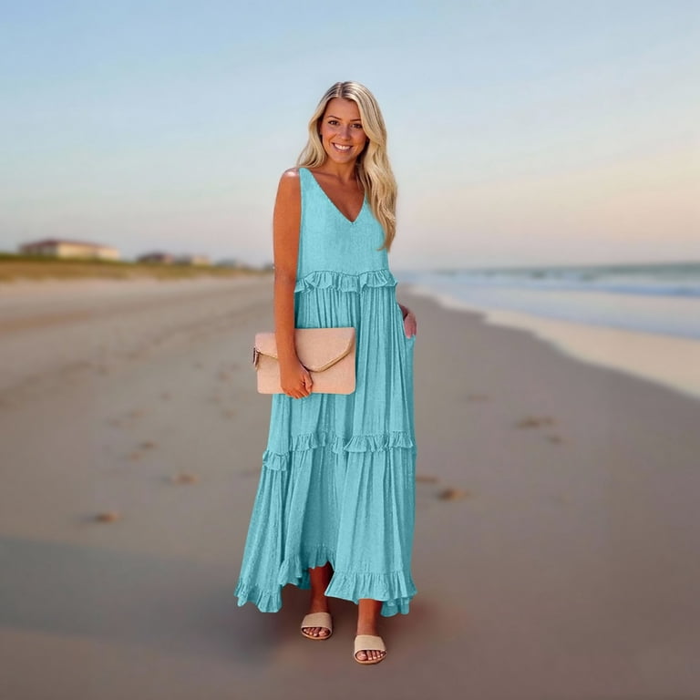 2025 Trendy Built in Bra Smocked Dress Women Summer Sleeveless