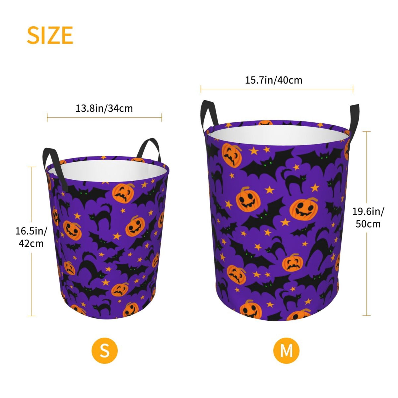 Large Laundry Basket with Handles - halloween pumpkins bat design Kids Baby Dirty Clothes Laundry Hamper for Bedroom Aesthetic