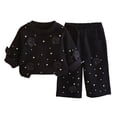 thumbnail image 3 of THDHVS Toddler Outfits for Girls,Girls Solid Floral Print Round Neck Long Sleeve Sweatshirt Pants Casual 2 Piece Set,Girls' Clothing Sets Black 3-4 Years, 3 of 6
