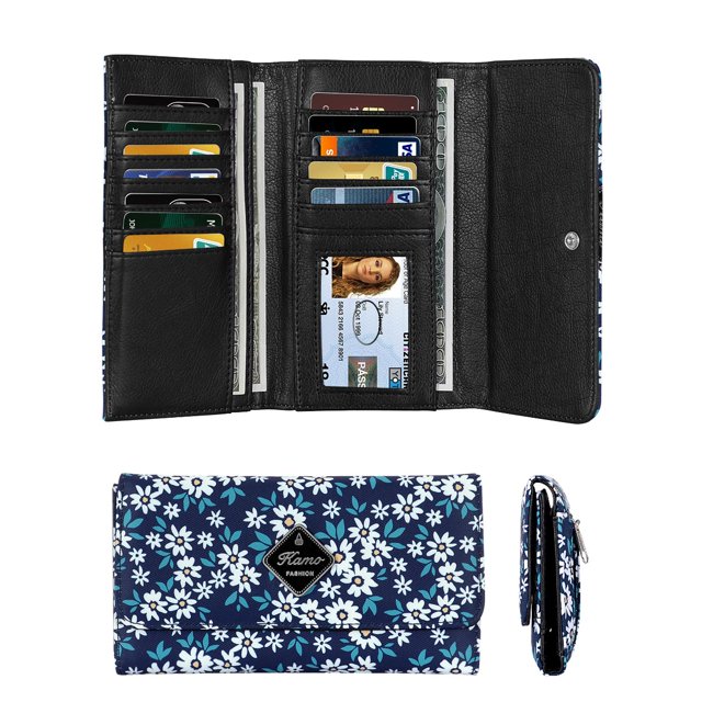 Women's Wallet - Slim Leather ID Credit Card Holder Long Wallet with 12 Card Slots Purse