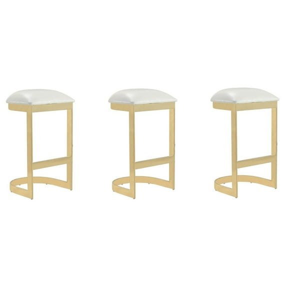 Aura 28.54 in. White and Polished Brass Stainless Steel Bar Stool (Set of 3)