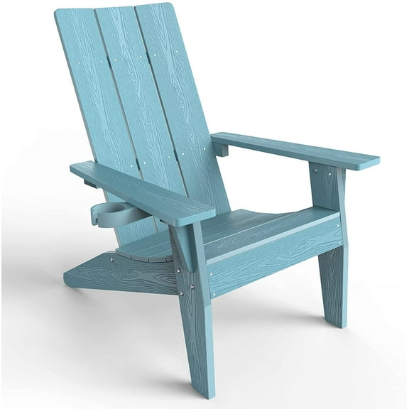ZEKOO Folding Adirondack Chair with Cup Holder Plastic Outdoor Patio Lawn Chair Blue