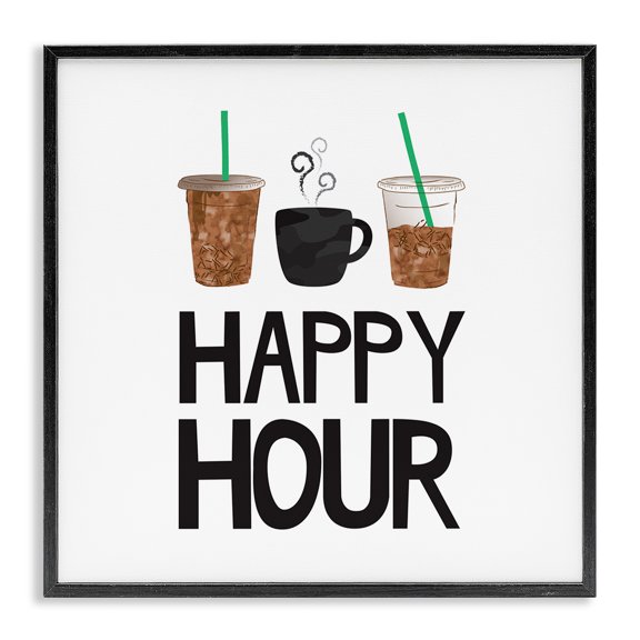 Stupell Industries Modern Happy Hour Iced Coffee Drinks Black Framed Giclee Art, 12 x 12, by Jennifer McCully