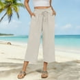 thumbnail image 6 of AKOEE Cotton Linen Capris for Women with Pockets Drawstring Elastic Waist Wide Leg Beach Lounge Capri Pants (XL, White), 6 of 8