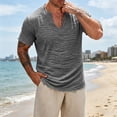 thumbnail image 4 of Men's Frayed Edge V-Neck T-Shirt, Crinkle Washed Cotton Blend Short Sleeve Tee with Raw Hem Size S-5XL Gray, 4 of 5