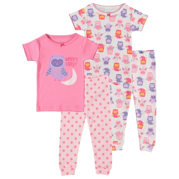 Cutie Pie Dreamers Baby Girl & Toddler Girl 4 PC Tight Fit Cotton Sleepwear Pajamas, Sizes 12