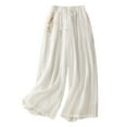 thumbnail image 2 of Roncen Women's Solid Color High-Waisted Embroidered Tie Waist Wide Leg Casual Pants, 2 of 3