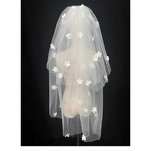 Pearl Bride Veil: White Short Wedding Bridal Veil with Comb Flowers Headwear for Bridal Women and Bridesmaids Wedding Bachelorette Party