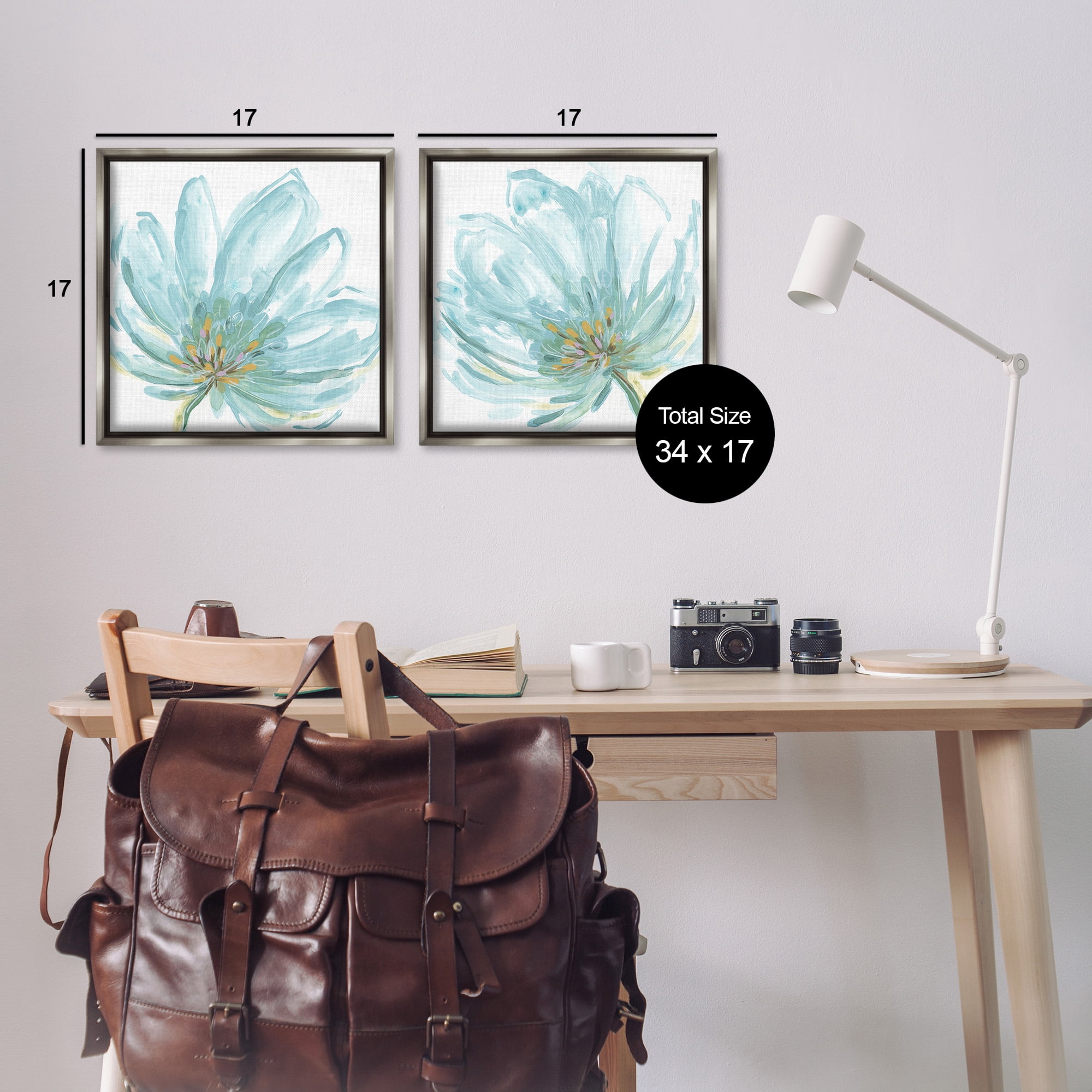 Stupell Industries Blue Blossoms on White Botanical & Floral Painting Gray Floater Framed Canvas Art Print Wall Art, 18 x 18, Set of 2