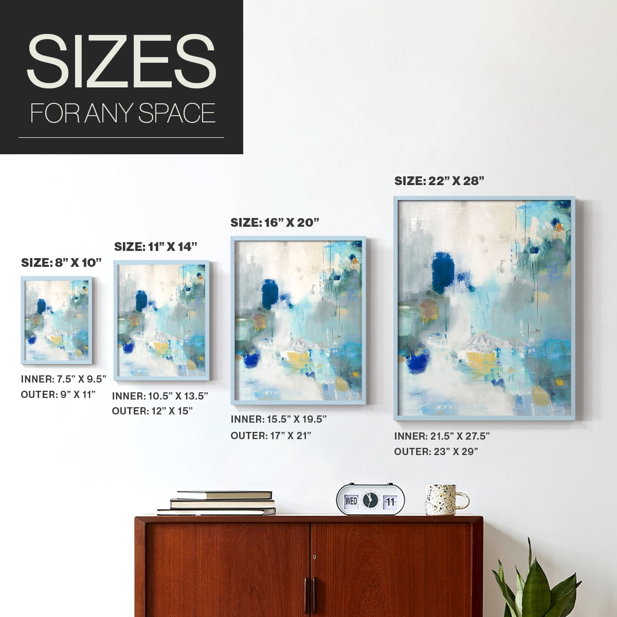 Celeste Motion II Framed Print in Blue Solid Wood Framed Print No Nail Hanging