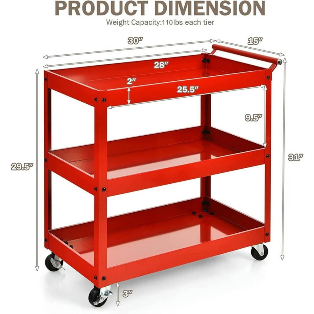 Finihen Rolling Cart, Kitchen Island Cart, 3-Tier Utility Cart Metal Storage Service Trolley, for Kitchen, Dining Room, Red Finihen Rolling Cart, Kitchen Island Cart, 3-Tier Utility Cart Metal Storage Service Trolley, for Kitchen, Dining Room, Red