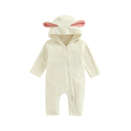 

Qiylii Baby Hooded Romper with 3D Ears Smooth Zipper Long Sleeve Bodysuit