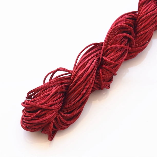 Xiao Hua Cordón de satén de 1 mm con nudo chino, hilo de macramé de nailon, cordón de seda de cola de rata, cordón para abalorios, para collares, pulseras y bisutería, color rojo oscuro.