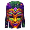 thumbnail image 4 of Oplxuo Mardi Gras Shirt Women Sequin Bling Glitter Carnival Outfits Long Sleeve Cute Tops Round Neck Trendy Mask Print Blouses, 4 of 4