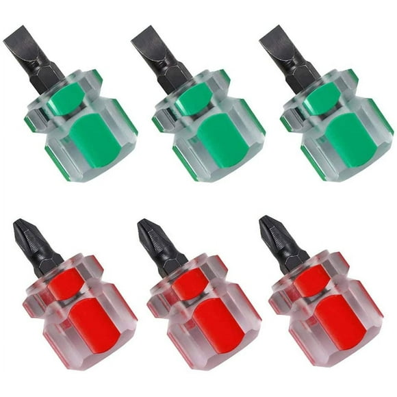 Mini Stubby Screwdriver, 3 Pieces Mini Flathead Screwdriver with 3 Pieces Mini Phillips Screwdriver, Mini Flathead Sewing Machine Screwdriver for (Red and Green)