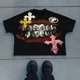 thumbnail image 2 of Camiseta de algodón con estampado gráfico de labios y cruz abstracta de Saint Y2K, estilo Harajuku, de gran tamaño, para parejas, ropa urbana de manga corta para hombre, 2 of 5