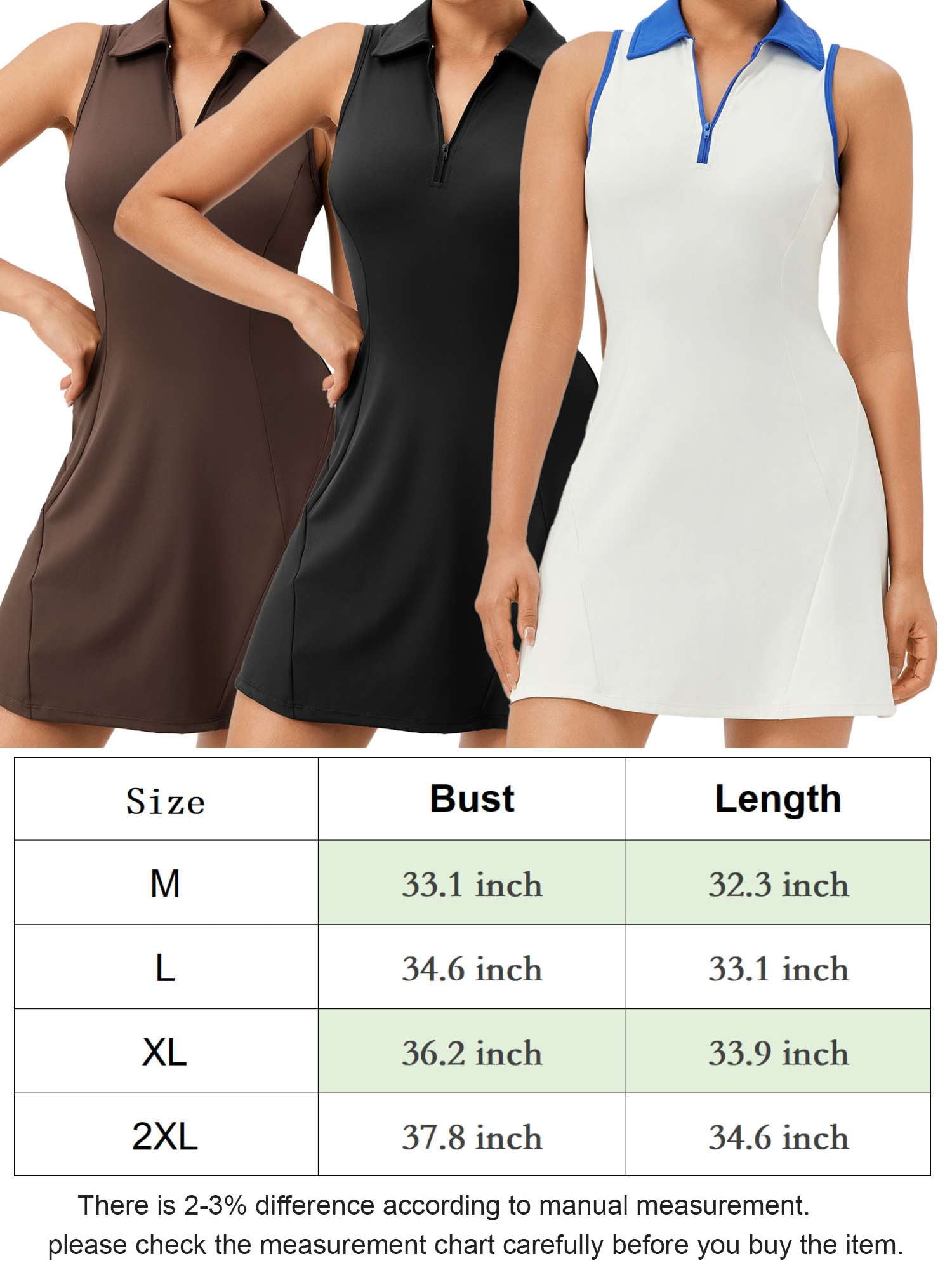 Spencer Tennis Dress for Women, Tennis Golf Dresses with Zipper, Sleeveless Workout Exercise Athletic Dresses Summer Polo Dress "White,L"