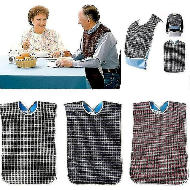 3 Pack Adult Bibs With Crumb Catcher - Washable Adult Dining Bib, Large Adult-E