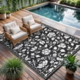 thumbnail image 3 of Garvee 8'x10' Outdoor Rug Waterproof Floral Camping Carpet, Reversible Plastic Straw Rug Outdoor Rug for Patio RV Balcony Backyard, Black, 3 of 6