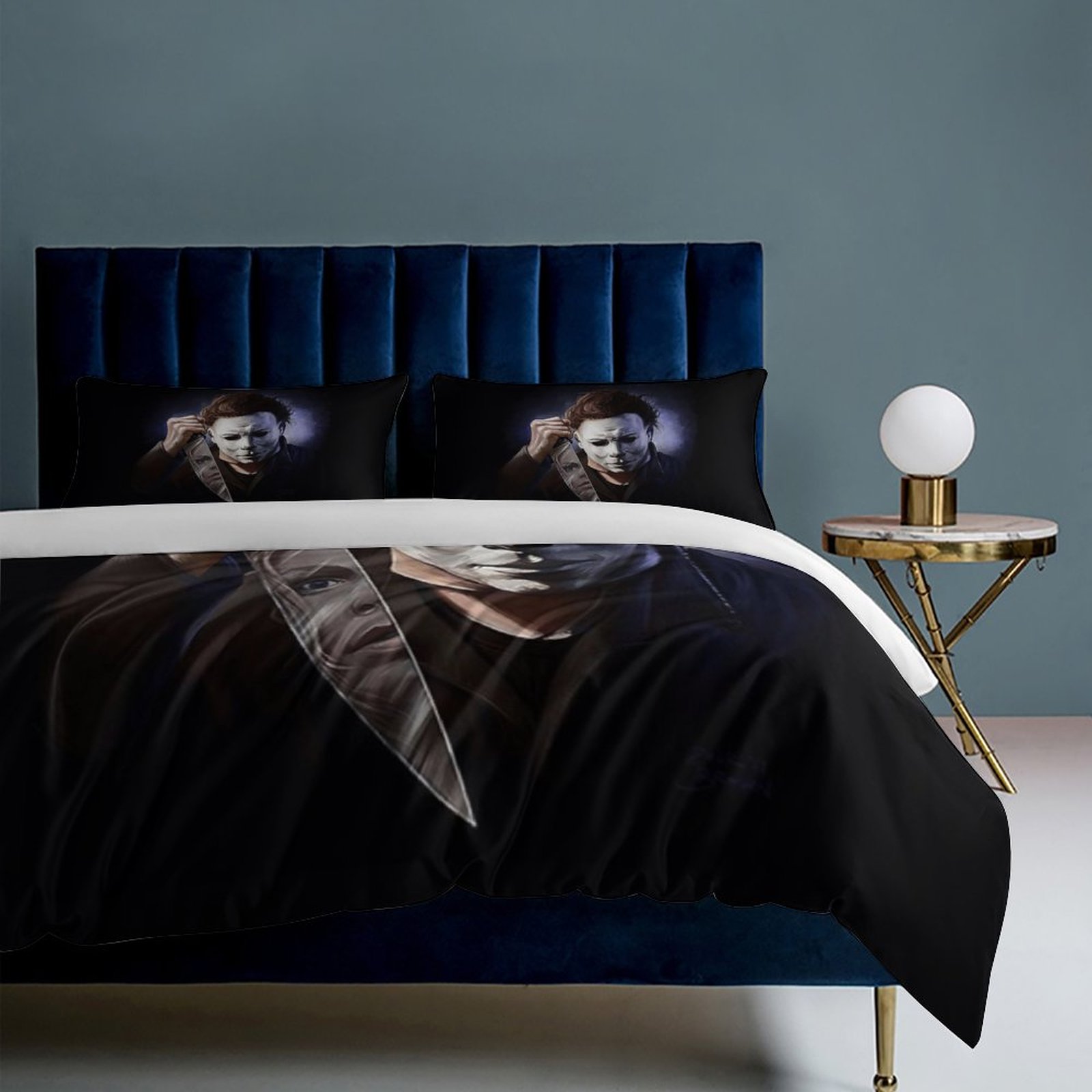 Michael Myers Halloween 3 Pcs Bed Sheets Set Breathable Duvet Cover with 2 Pillow Sham Soft All Seasons Bedding Set 90"x90"
