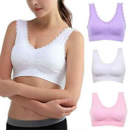 

Mairbeon Women Breathable Lace Padded Wireless Sport Yoga Push-up Bra Vest Underwear
