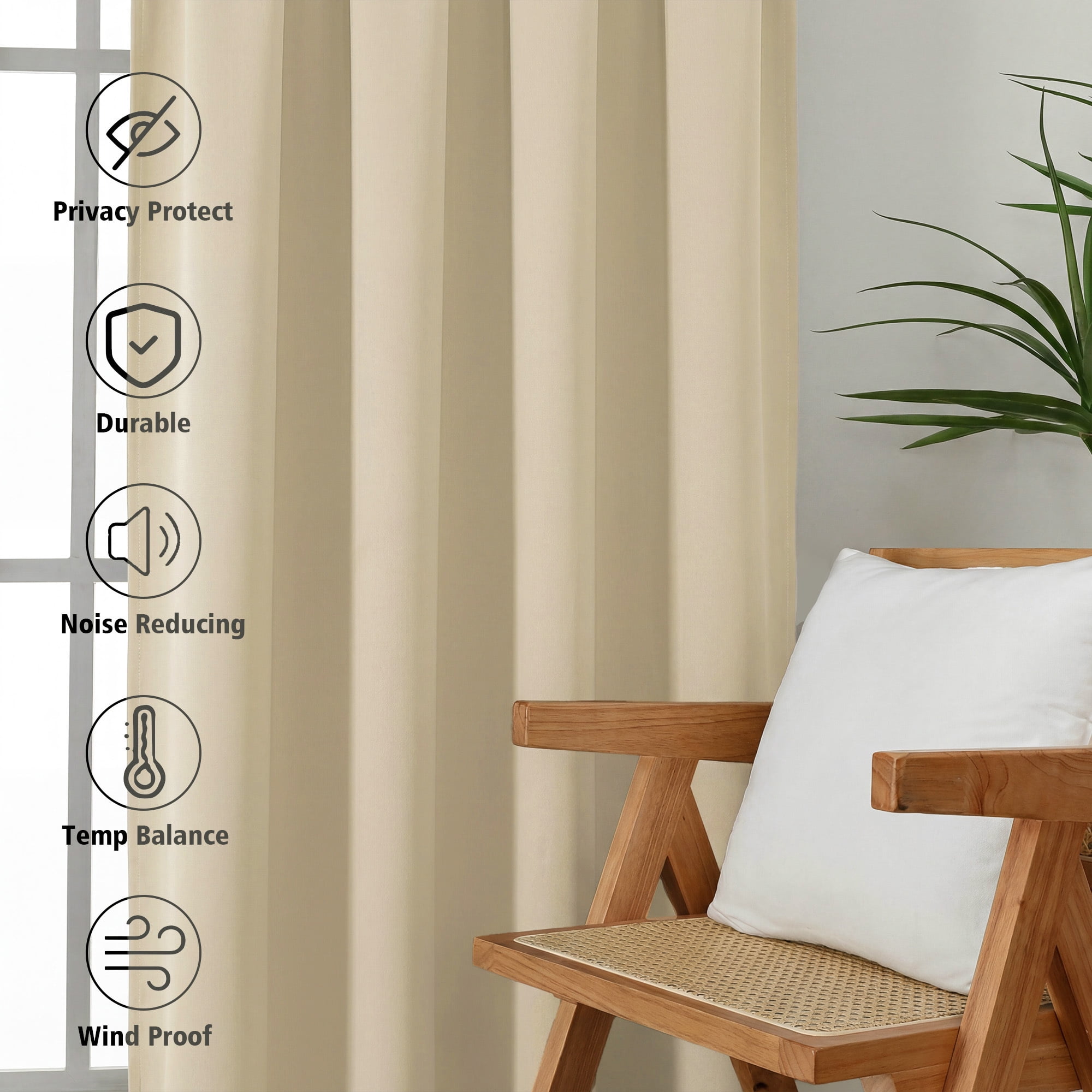 MKHILL Aether 40x84 Blackout Curtains Biscotti Beige 2 Panels, 84 Inch Floor Length Panels for Living Room Bedroom, Thermal Insulated Drapes, Each 40" W x 84" L