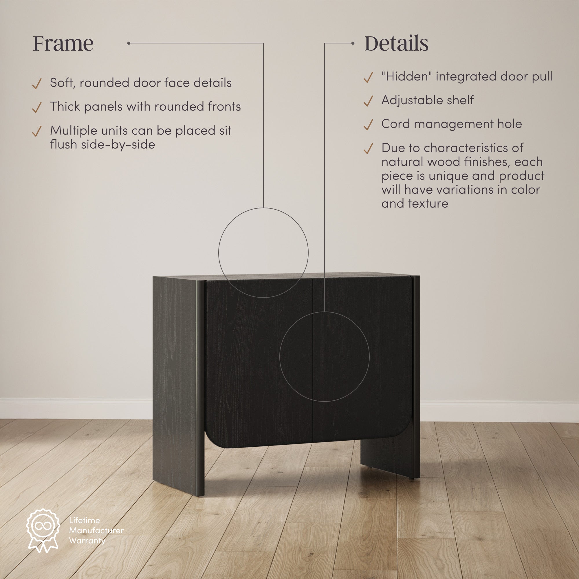 Nathan James Jacala Mid Century Modern Entryway Storage Cabinet with Doors, Living Room Accent Cabinet with Wood Frame, Black Oak