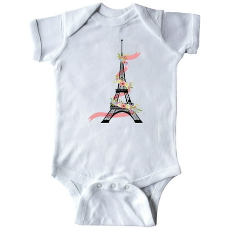 

Inktastic Eiffel Tower with Pink Ribbon and Flowers Gift Baby Boy or Baby Girl Bodysuit