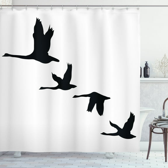 Ambesonne Freedom Shower Curtain, Group of Flying Birds, 69"Wx75"L, Black White