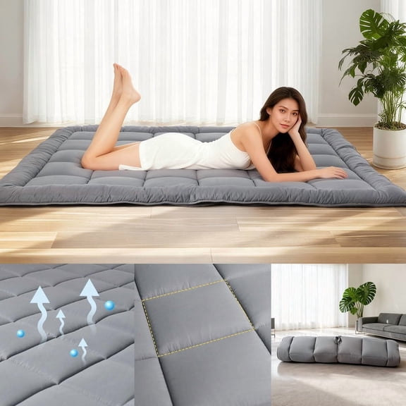 Japanese Futon Floor Mattress, 100% High Density Comfortable Foam, Thicken Foldable Mattress Tatami Mat Sleeping Pad, Ideal for Comfort and Support, Kids Floor Lounger Pillow Bed Sofa (Queen)