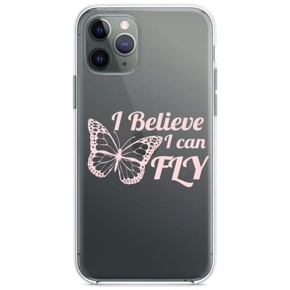 DistinctInk Clear Shockproof Hybrid Case for iPhone 12 MINI (5.4" Screen) - TPU Bumper Acrylic Back Tempered Glass Screen Protector - Butterfly - I Believe I Can Fly