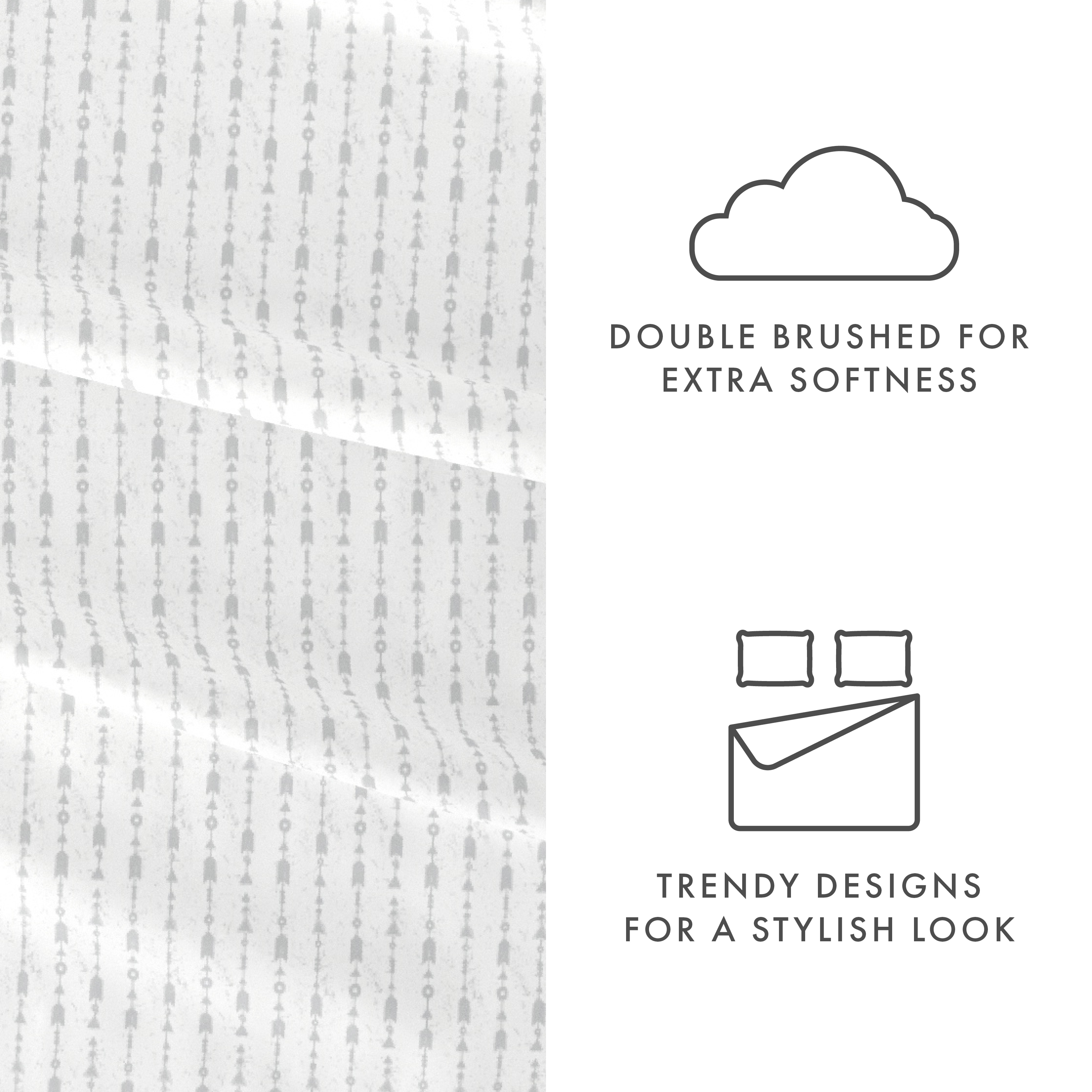 Noble Linens 4 Piece Pattern Microfiber Bed Sheets Set, Light Gray Beaded Arrows, California King