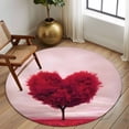 thumbnail image 2 of Round Area Rugs Collection 7 Ft, Valentine's Day Non-Slip Residential Carpet, Red Heart Love Trees Romance Spring Indoor Crawling Mats Runner Rugs for Living Room/Dining Room/Bedroom, 2 of 8