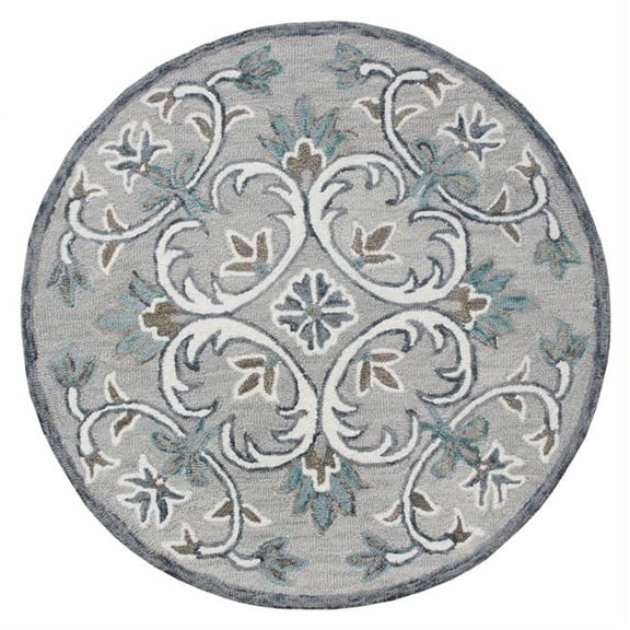 4 ft. Round Gray & White Filigree Area Rug