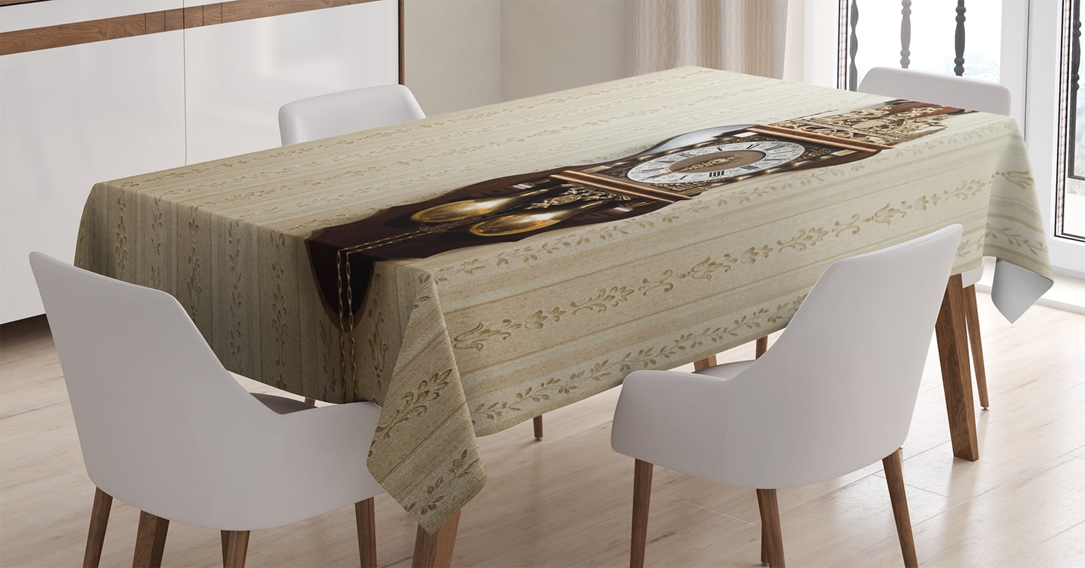 Clock Decor Tablecloth An Antique Wood Carving With Roman Clock Decor Tablecloth An Antique Wood Carving With Roman Numerals Hanging On The Wall Design Rectangular Table Cover For Dining Room Kitchen