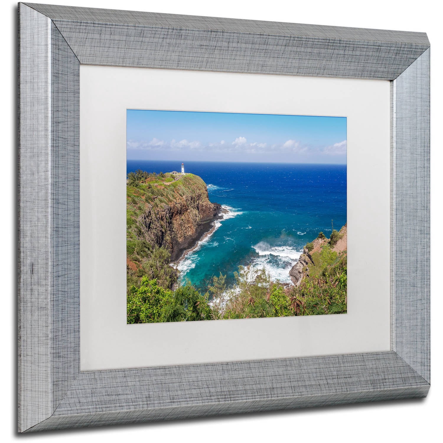 Trademark Fine Art 'Kilauea Lighthouse' Canvas Art by Pierre Leclerc, White Matte, Silver Frame