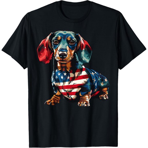 Vintage Dachshund Dog 4th of July American Flag Gifts for Men Women T-shirt