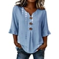 thumbnail image 3 of MuXiKeJi Clothes 3/4 Length Sleeve Womens Tops Cotton Linen Boho Blouses Floral V Neck Shirts Summer Beach Casual Top, 3 of 5