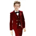thumbnail image 3 of 5 Pieces Boys Tuxedo Velvet Kids Suits (Blazer+Pants+Vest+shirt +bowtie) Wedding Dinner Party Performance, 3 of 8