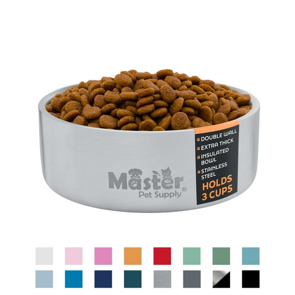 Master Pet Supply Stainless Steel Dog Bowls - 25 oz, Heavy Duty - Stainless Steel, Double Wall Extra-Thick Insulated, Non-Slip Pet Water Bowl for Dogs, Cats & Pets, Anti Rust Metal, Dish Washer Safe