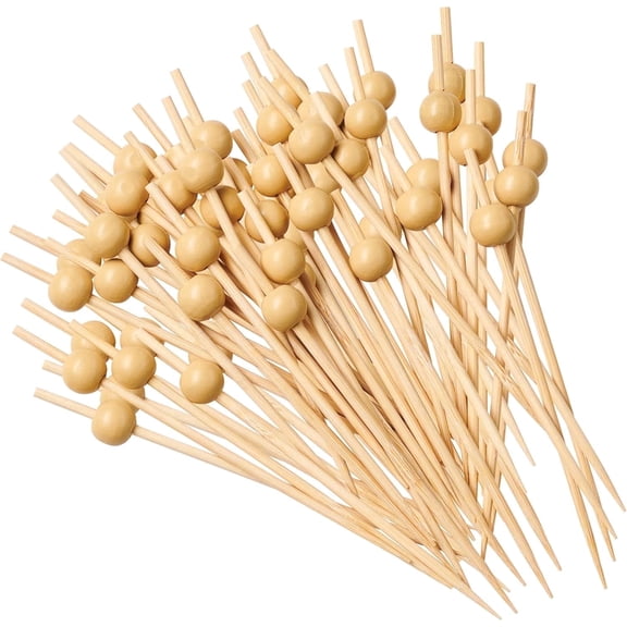 GUSTO [200 Count] Cocktail Picks & Food Toothpicks - 4.7 Inch Wooden Pick Skewers for Drinks & Appetizers - Pearl Picks (Wooden)