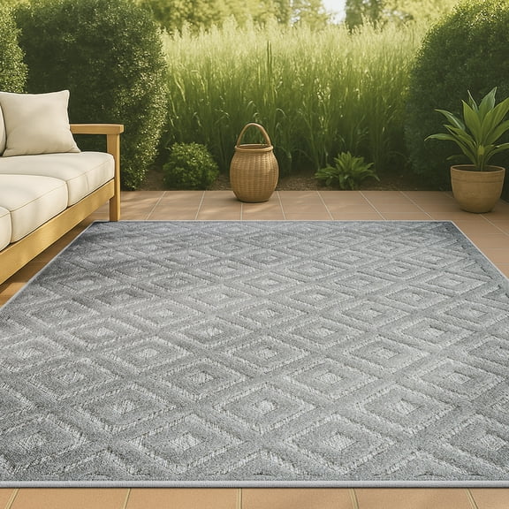 JONATHAN Y IBIZA 4 x 6 Area Rug, Portmany Neutral Diamond Trellis - Light Gray, IBZ104C-4