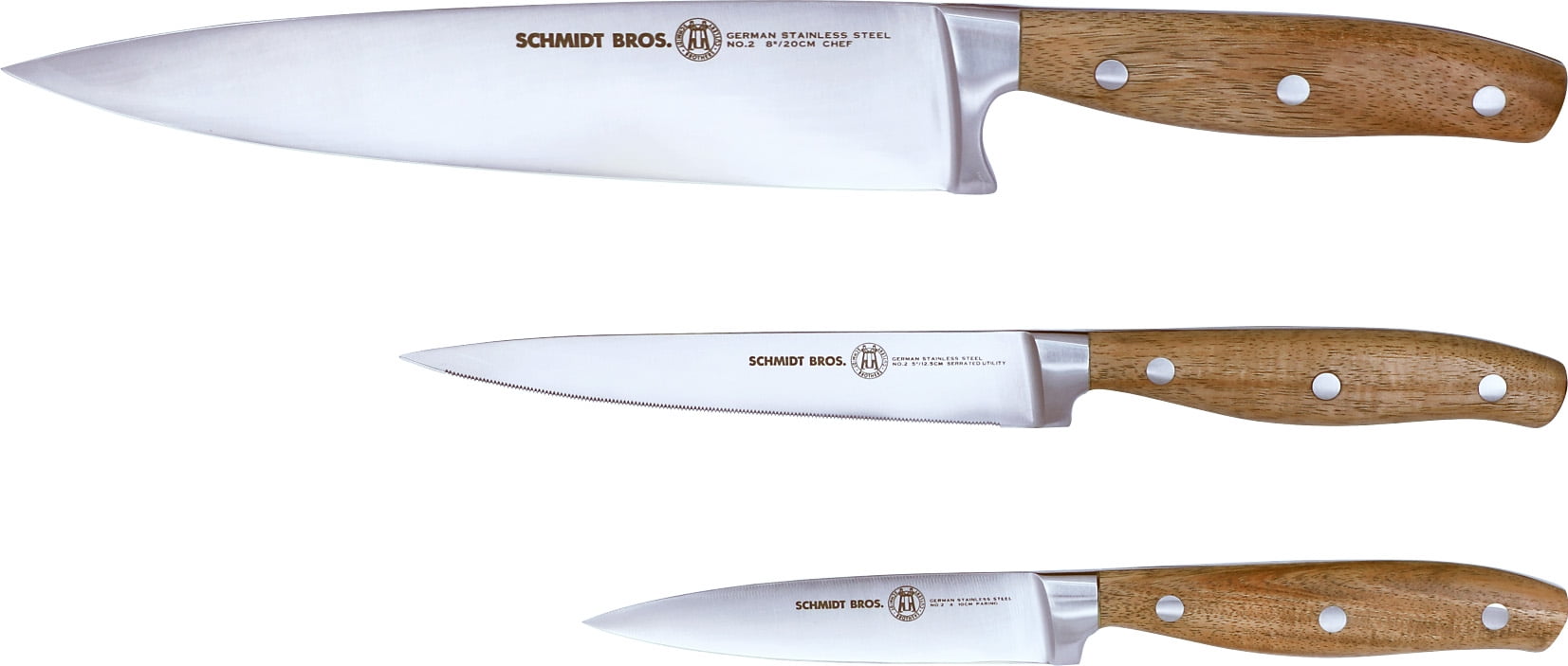 Schmidt Brothers Cutlery 3 Pc Forged Acacia Chef Knife Set