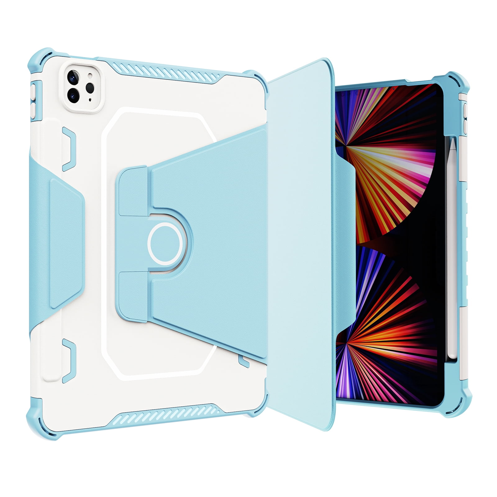 Dteck Case for iPad Pro 11" 4th/3rd/2nd/1st Gen (2022/2021/2020/2018),iPad Air 5th 4th Gen Magnetic Leather Shockproof Rubber Rugged Case Rotatable Kickstand with Pencil Holder Heavy Duty Cover,Blue