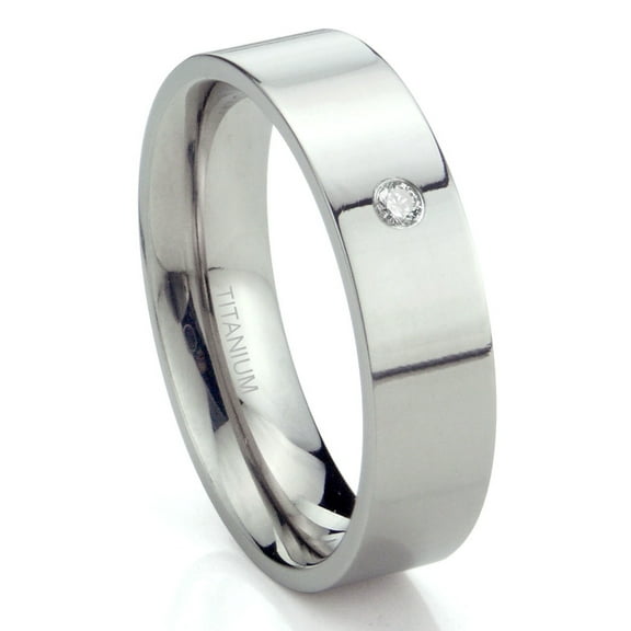 Titanium Kay Titanium 6mm Solitaire Diamond High Polish Flat Comfort Fit Mens Wedding Band Ring Sz 10.0