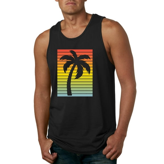 Tropical Palm Tree Silhouette | Mens Pop Culture Graphic Tank Top, Black, Small