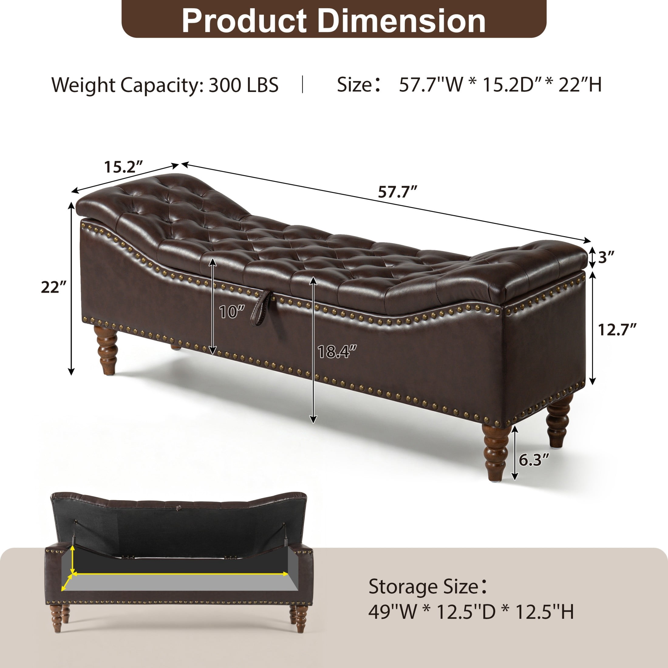 Christopher Knight Home PU Leather Storage Bench, Button-Tufted Ottoman with Nailhead Trim, Dark Brown